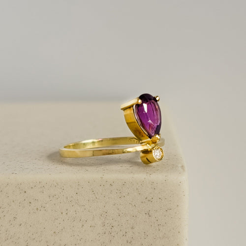 Bague 56 Bague améthyste taille poire en or 18 carats avec diamant brillant 58 Facettes 2627