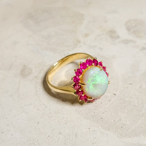 Bague 55.5 Bague solitaire en or 18 carats avec opale et rubis 58 Facettes 2705