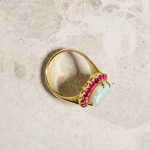 Bague 55.5 Bague solitaire en or 18 carats avec opale et rubis 58 Facettes 2705