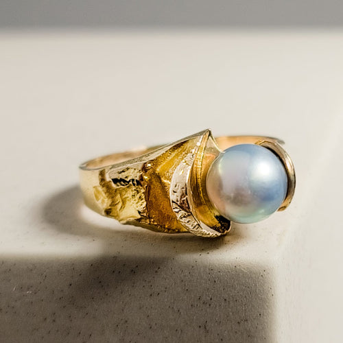 Bague 60 Lapponia - Bague en or jaune 14 carats avec perle grise 58 Facettes 2896