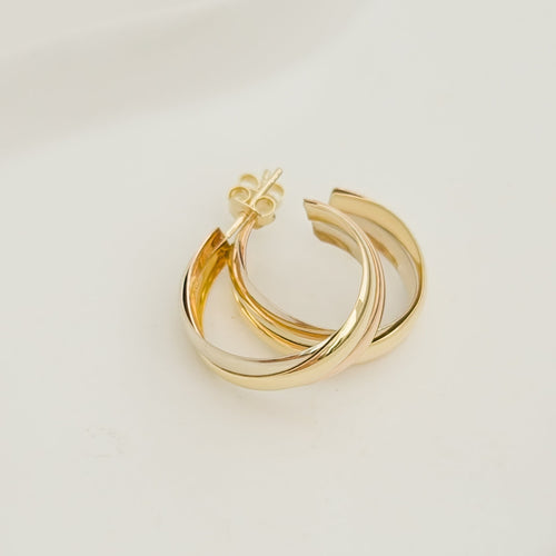Boucles d'oreilles Créoles tricolores en or 14 carats (585) 58 Facettes 3149