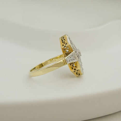 Bague 54 Bague Art déco en or jaune 14 K et diamants 58 Facettes 3143