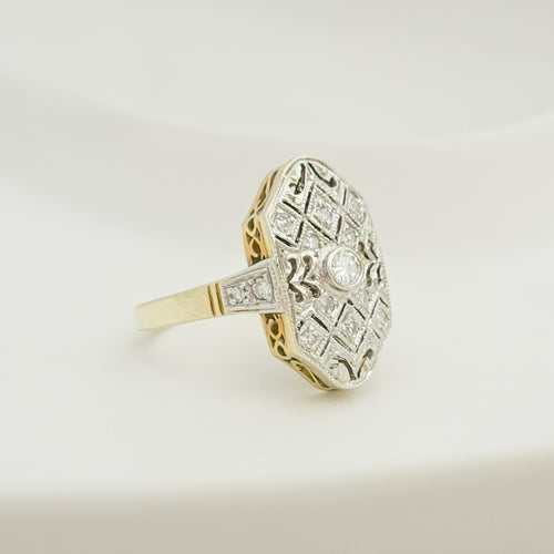 Bague 54 Art déco - Bague en or jaune 14K et diamants 58 Facettes 3143