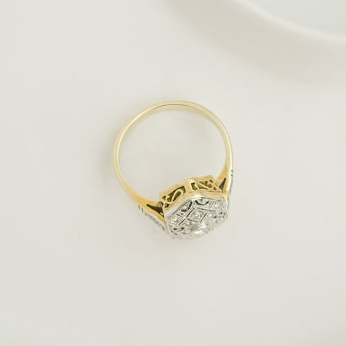 Bague 54 Bague Art déco en or jaune 14 K et diamants 58 Facettes 3143