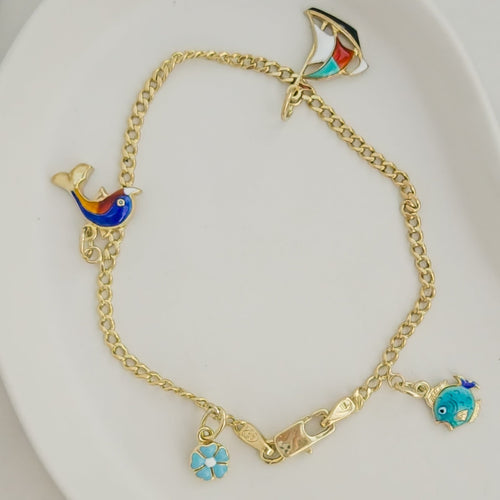 Bracelet Bracelet poissons en or jaune 14K avec pendentifs émaillés 58 Facettes 3138