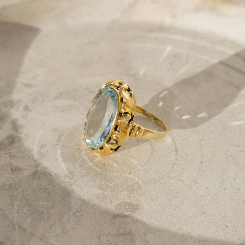 Bague 55 Bague Art nouveau en or jaune 14 carats avec aquamarine 58 Facettes 1261