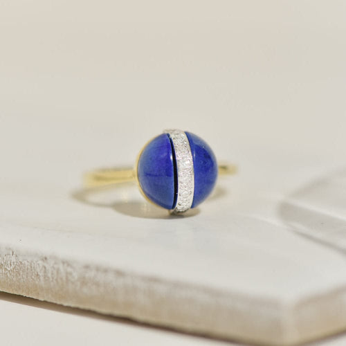 Bague 55 Bague vintage en or jaune 14K, lapis-lazuli et diamants 58 Facettes 2372