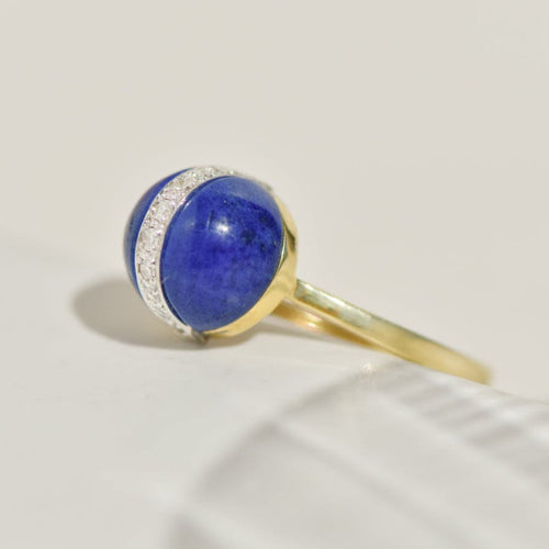 Bague 55 Bague vintage en or jaune 14K, lapis-lazuli et diamants 58 Facettes 2372