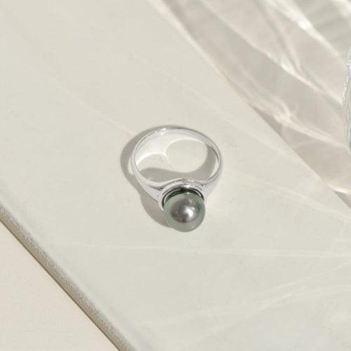 Bague 57 Bague vintage - Tahiti perle de culture en or blanc 14 carats 58 Facettes