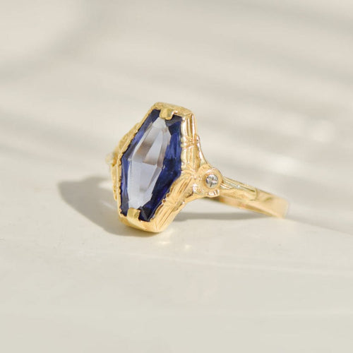 Bague 59 Bague ancienne - Saphir en or jaune 14K 58 Facettes 2481