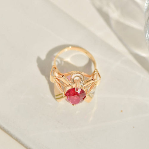 Bague 54.5 Bague cocktail vintage - Bague en or jaune 14K et rubis synthétique 58 Facettes 2353