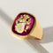 Bague 55.5 Bague chevalière vintage - Wappenring en or jaune 18 carats et rubis synthétique 58 Facettes