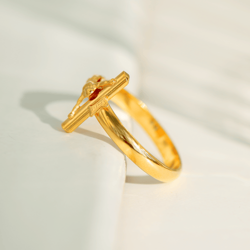 Bague 56 Bague vintage à motif crucifix en or jaune 18 carats 58 Facettes
