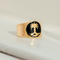 Bague 56 Bague vintage - Motif palmier en or jaune 18 carats et émail noir 58 Facettes