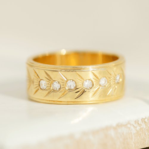 Bague 50 Bague anneau vintage en or jaune 14 carats avec diamants 58 Facettes