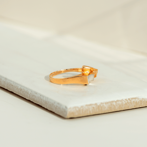 Bague 56 Lapponia - Bague vintage sculpturale en or jaune 14K et platine 58 Facettes