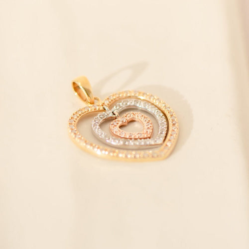 Pendentif Pendentif cœur tricolore en or 14 carats avec diamants 58 Facettes