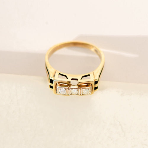 Bague 59 Bague vintage - Trilogie de diamants en or jaune 14 carats 58 Facettes