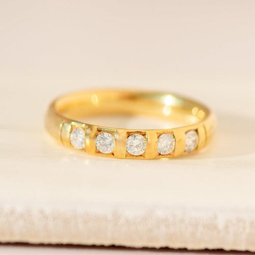 Bague 60.5 Bague demi-alliance mémoire vintage en or jaune 14 carats et diamants 58 Facettes
