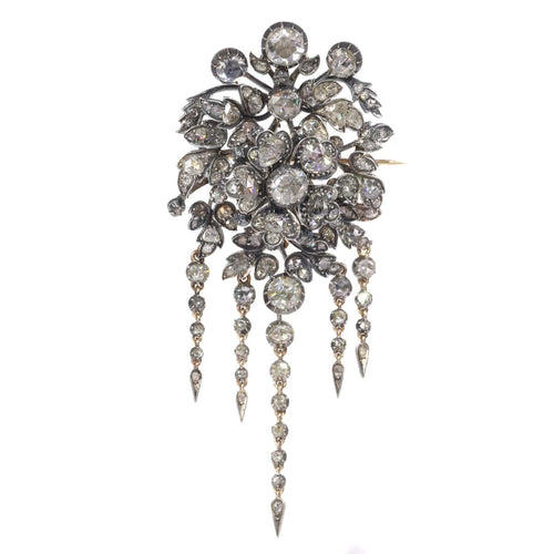 Broche Broche trembleuse florale ancienne en or rose 14K et diamants 58 Facettes 21028-0240