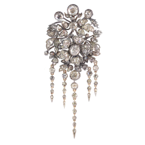 Broche Broche trembleuse florale ancienne en or rose 14K et diamants 58 Facettes 21028-0240