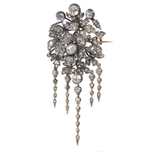 Broche Broche trembleuse florale ancienne en or rose 14K et diamants 58 Facettes 21028-0240
