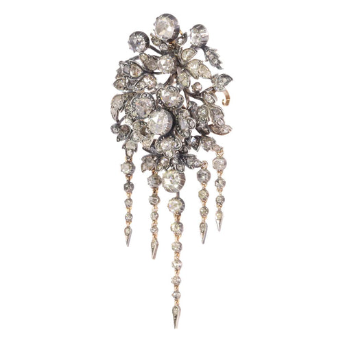 Broche Broche trembleuse florale ancienne en or rose 14K et diamants 58 Facettes 21028-0240