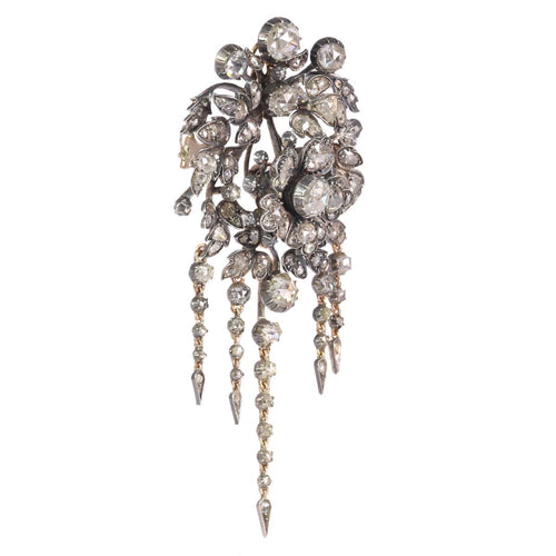 Broche Broche trembleuse florale ancienne en or rose 14K et diamants 58 Facettes 21028-0240
