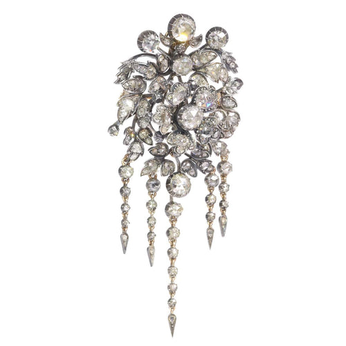 Broche Broche trembleuse florale ancienne en or rose 14K et diamants 58 Facettes 21028-0240