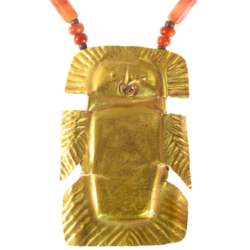 Collier Pendentif précolombien - Oiseau anthropomorphe en or avec collier 58 Facettes 21055-0157