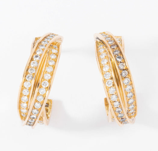 Boucles d'oreilles Cartier - Boucles d'oreilles créoles Trinity en or jaune et diamants 58 Facettes 1