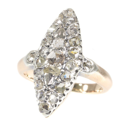 Bague 51 Bague ancienne bateau de fiançailles en or rose 18k, diamants 58 Facettes 21146-0157
