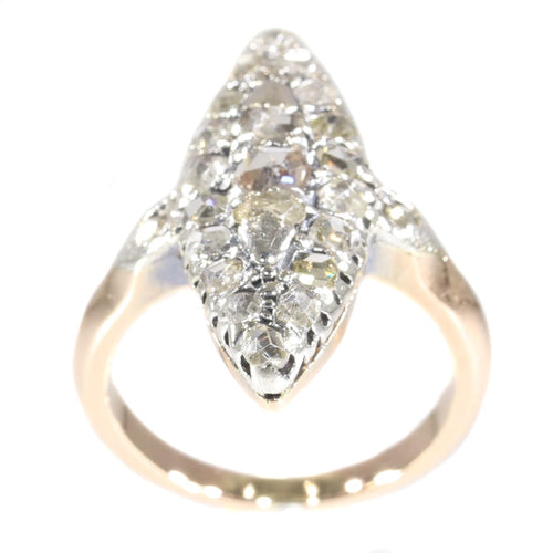 Bague 51 Bague ancienne bateau de fiançailles en or rose 18k, diamants 58 Facettes 21146-0157