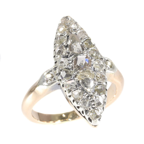 Bague 51 Bague ancienne bateau de fiançailles en or rose 18k, diamants 58 Facettes 21146-0157