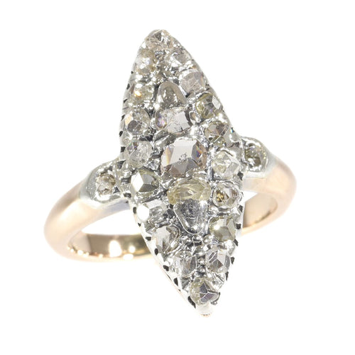 Bague 51 Bague ancienne bateau de fiançailles en or rose 18k, diamants 58 Facettes 21146-0157
