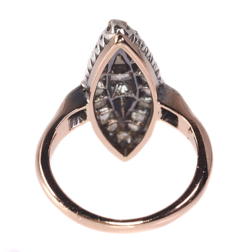 Bague 51 Bague ancienne bateau de fiançailles en or rose 18k, diamants 58 Facettes 21146-0157