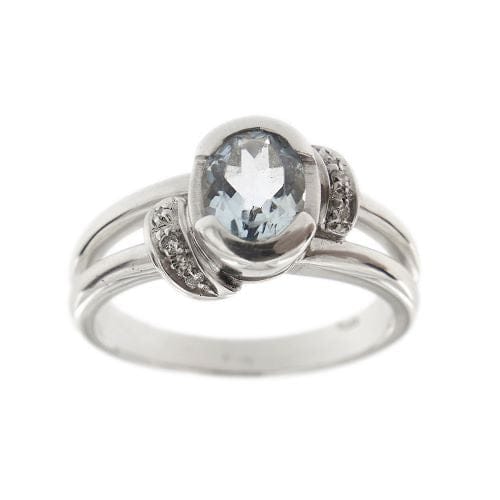 Bague 56 Bague en or blanc 18 ct avec aquamarine et diamants 58 Facettes 21456
