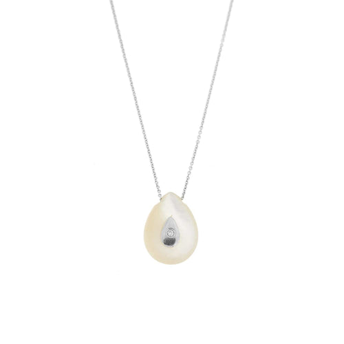 Collier Vieri - Collier avec pendentif en nacre et diamant en or blanc 18 carats 58 Facettes 22414