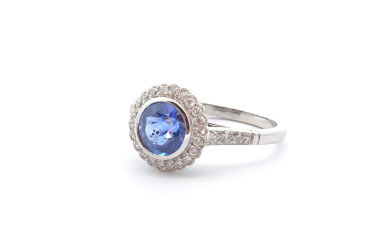 Bague 55 Bague en platine au saphir rond et diamants 58 Facettes 22712 25089