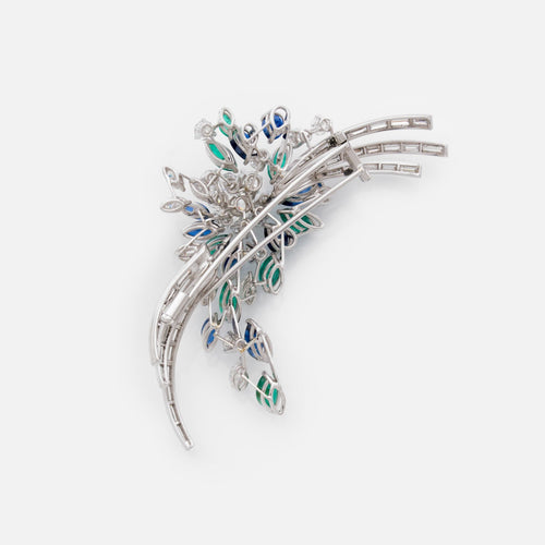 Broche Broche gerbe - Multi-gemmes en platine et or 18K avec diamants 58 Facettes 22722