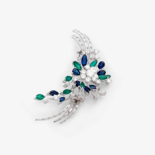 Broche Broche gerbe - Multi-gemmes en platine et or 18K avec diamants 58 Facettes 22722
