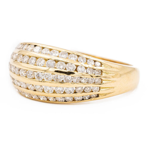 Bague 58 Bague bombée en or jaune 18 carats pavée de diamants 58 Facettes 2301450CN