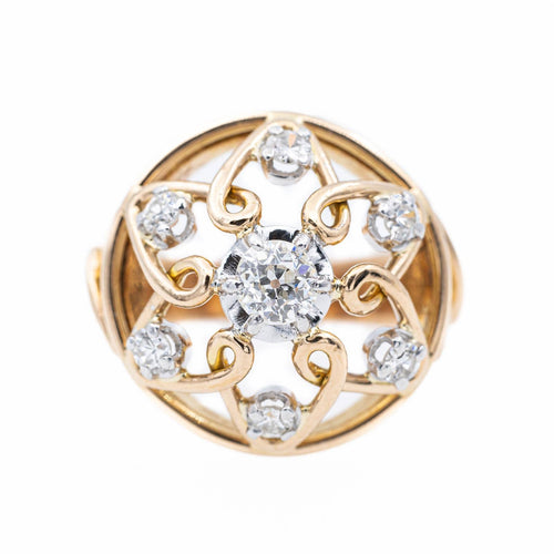 Bague 54 Bague cocktail rétro en or jaune, platine et diamants 58 Facettes 2307606CN