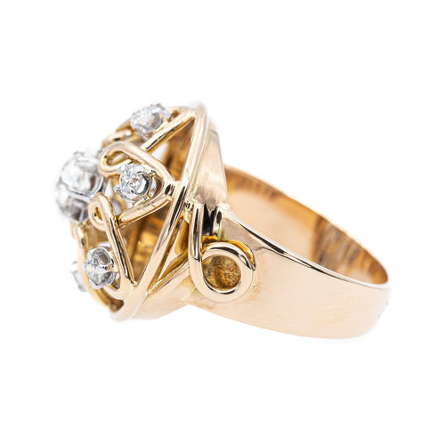 Bague 54 Bague cocktail rétro en or jaune, platine et diamants 58 Facettes 2307606CN