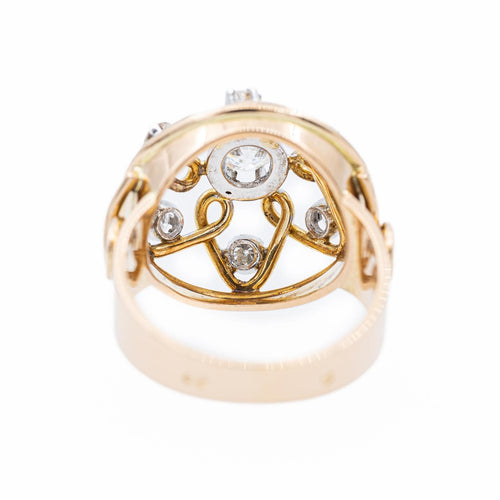 Bague 54 Bague cocktail rétro en or jaune, platine et diamants 58 Facettes 2307606CN