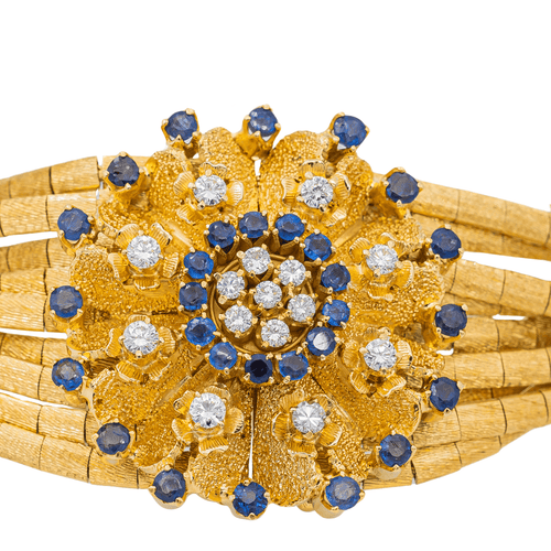 Bracelet Bracelet manchette en or jaune 18 carats, diamants et saphirs 58 Facettes 2331748CN
