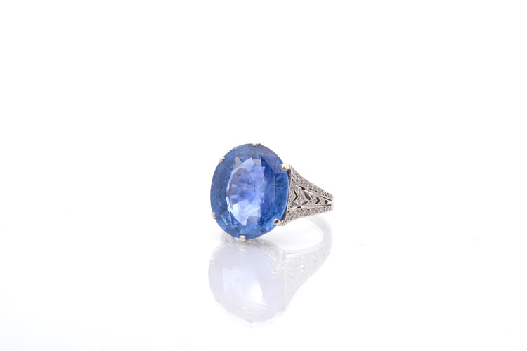Bague 54 Bague en platine avec saphir de Ceylan et diamants 58 Facettes 23318 / 23216