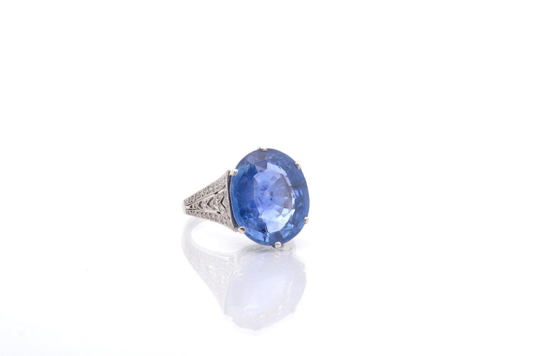 Bague 54 Bague en platine avec saphir de Ceylan et diamants 58 Facettes 23318 / 23216