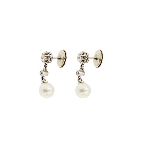 Boucles d'oreilles Boucles d’oreilles Art déco pendantes en or blanc 18 kt, perles et diamants 58 Facettes 23571