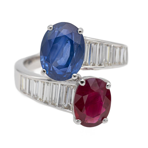 Bague 54 Bague Toi et Moi en or blanc 18 carats saphir, rubis et diamants 58 Facettes 2366612CN